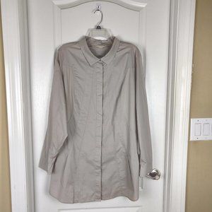 NWOT Soft Surroundings Womens Beige Cotton Blend Button Up Long Sleeve Blouse